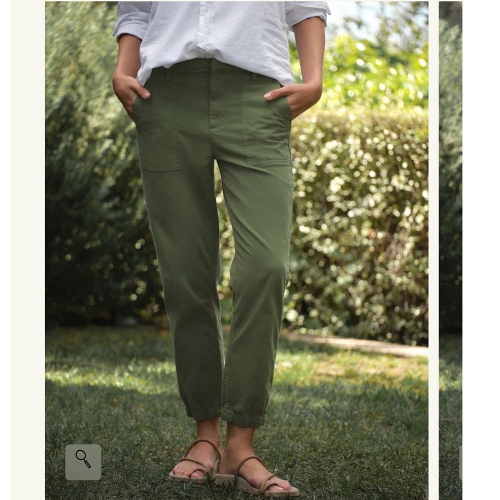 Frank & Eileen Jameson Utility Jogger Pants 6 Olive Green Women Linen Cotton